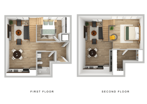 a floor plan of a house with a bedroom and a living room